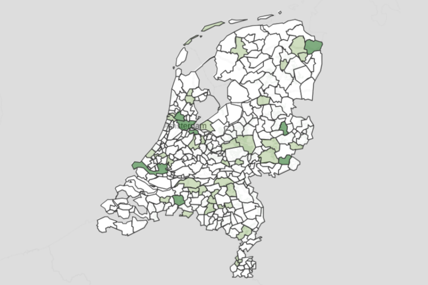 Kaart van Nederland met de overheden die beschikkingen openbaar maken, uit het onderzoek Beschikkingen in Beeld